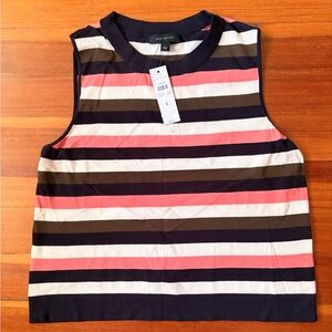 Ann Taylor Striped Sleeveless Tank in Navy, Coral, White & Taupe